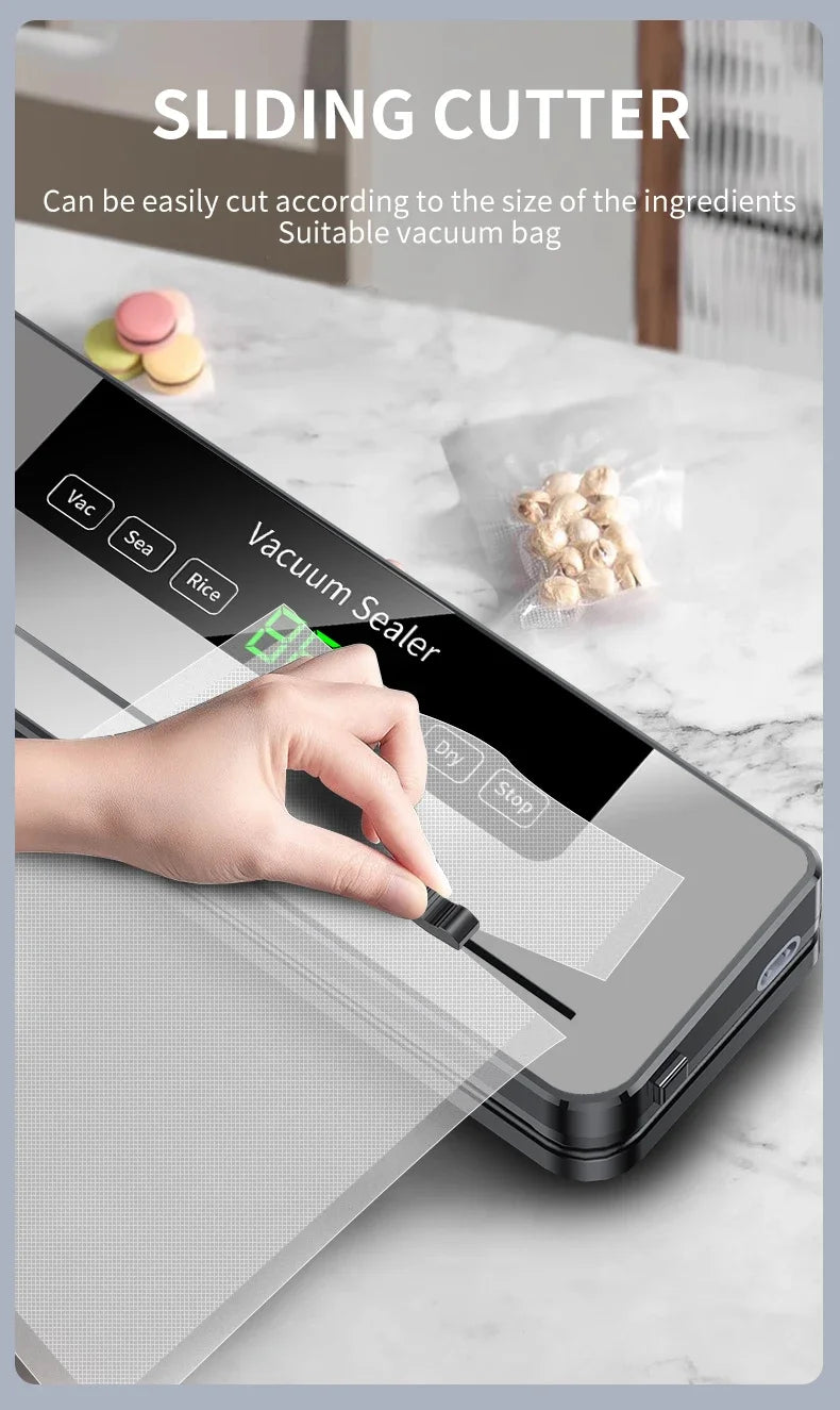 Seladora elétrica a vácuo, 110v/220v, máquina de embalagem de alimentos secos/úmidos, selagem de saco com cortador de alimentos uv, máquina de embalagem a vácuo de alimentos
