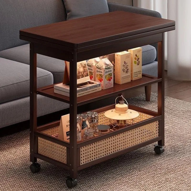 Mesa de Café Móvel, Mesa Dobrável para Sala de Estar, Mesa de Jantar Doméstica, Mesa de Café de Madeira Sólida de Dupla Função Estilo Medieval - Kasa & Pet