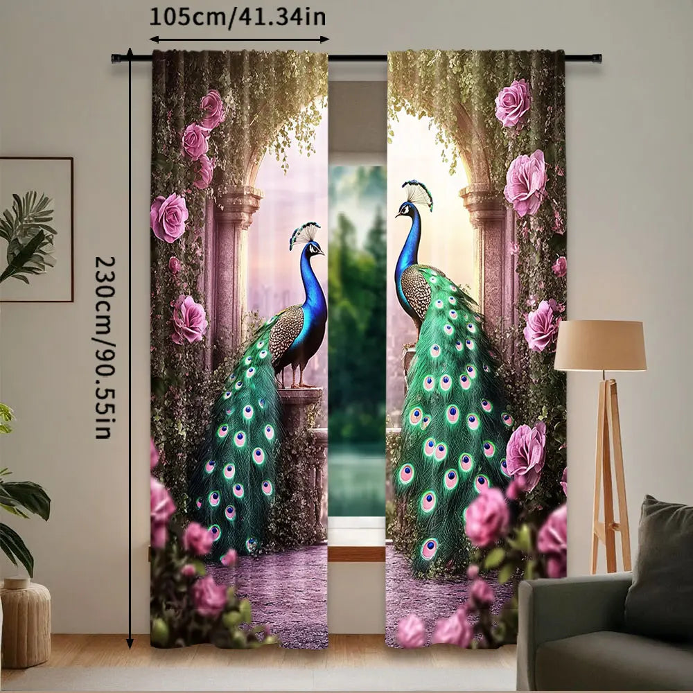 2 pçs retro pavão impresso cortinas para sala de estudo cozinha sala estar dormitório quarto decoração casa a