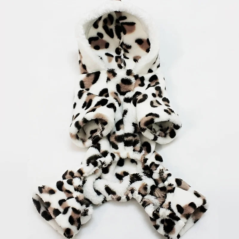 Outono e inverno roupas para animais de estimação roupa de lã coral roupas para cães de pelúcia estampa de leopardo casaco de quatro pernas para cães