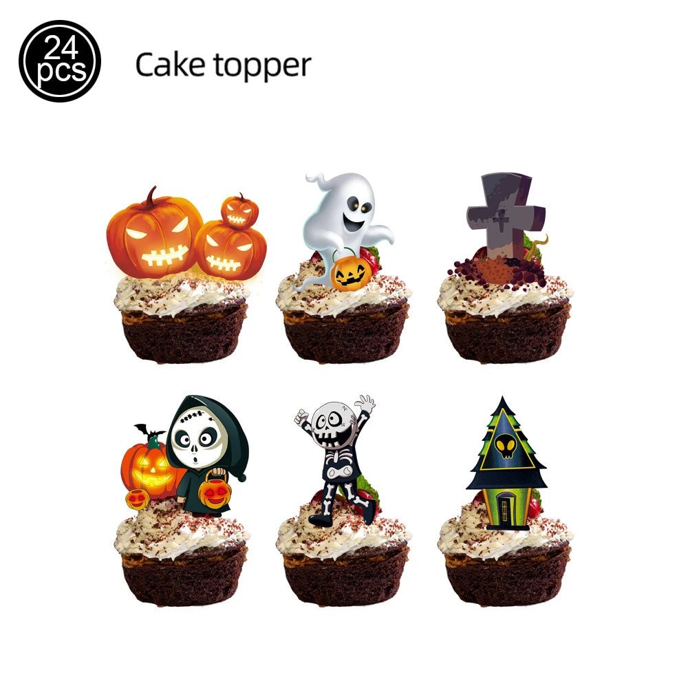Halloween cupcake toppers assustador fantasma crânio abóbora bolo festa decoração aranha web cupcake envoltório festa de halloween decoração suprimentos - Kasa & Pet