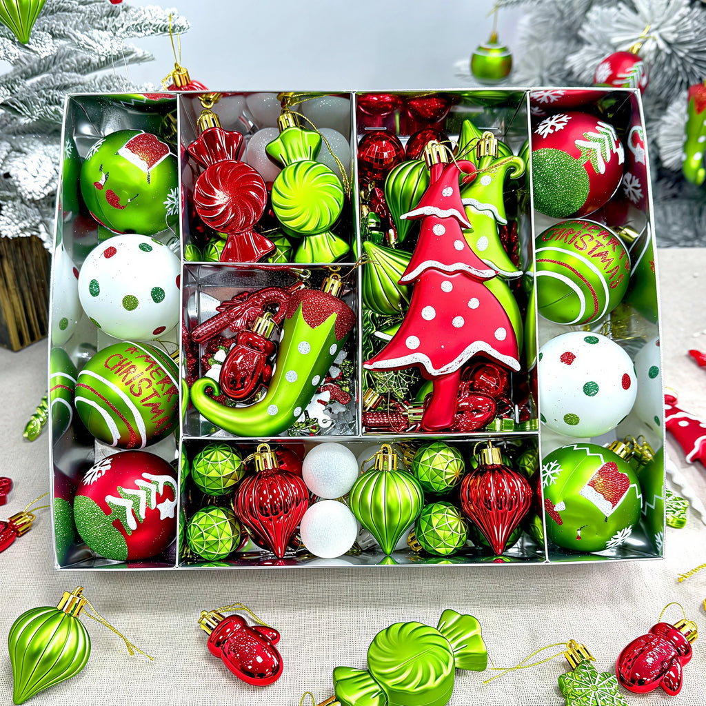 Conjunto de enfeites de bolas de Natal, verde e vermelho, para pendurar na árvore de Natal, ideal para festas de Ano Novo e como presente.