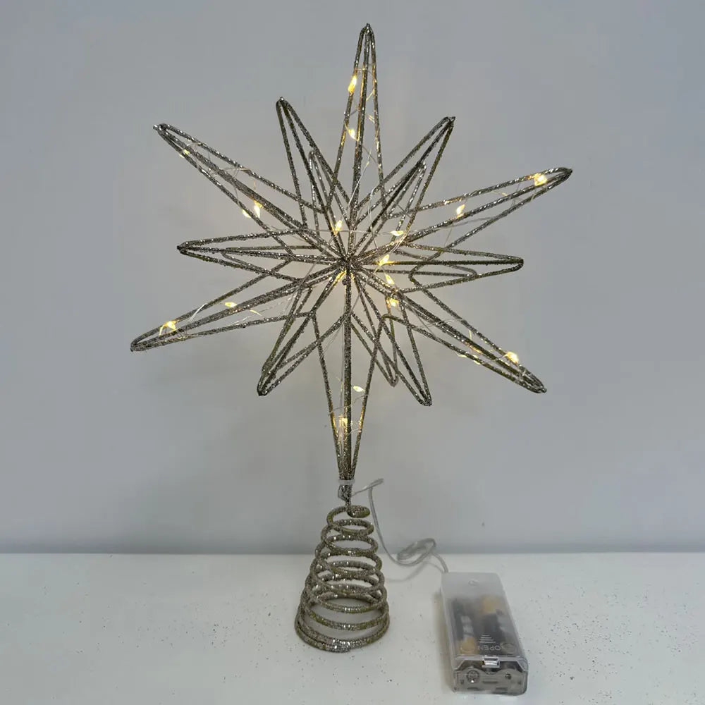 Estrela para Topo de Árvore de Natal com Luzes LED, Enfeites Criativos com Luzes LED e Glitter, Decoração de Árvore de Natal para Festas