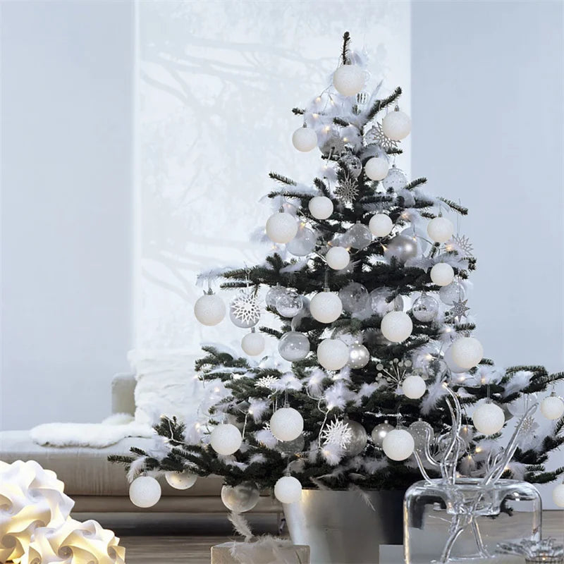12/6 pçs bolas de natal brancas árvore de natal pendurado ornamentos glitter bola de natal bauble pingentes decoração para casa presentes de ano novo noel