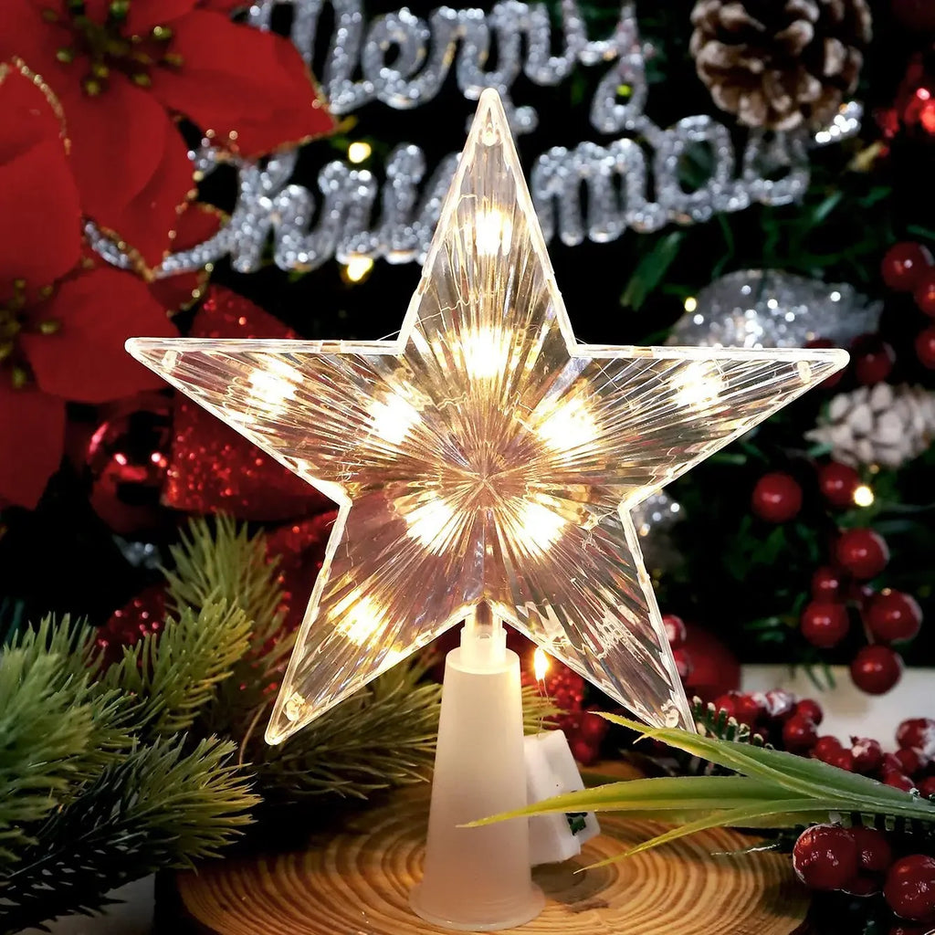Estrela de topo para árvore de Natal, luminária estrela brilhante, decoração de Natal, artigos para festas em casa, enfeite de Natal, presente.