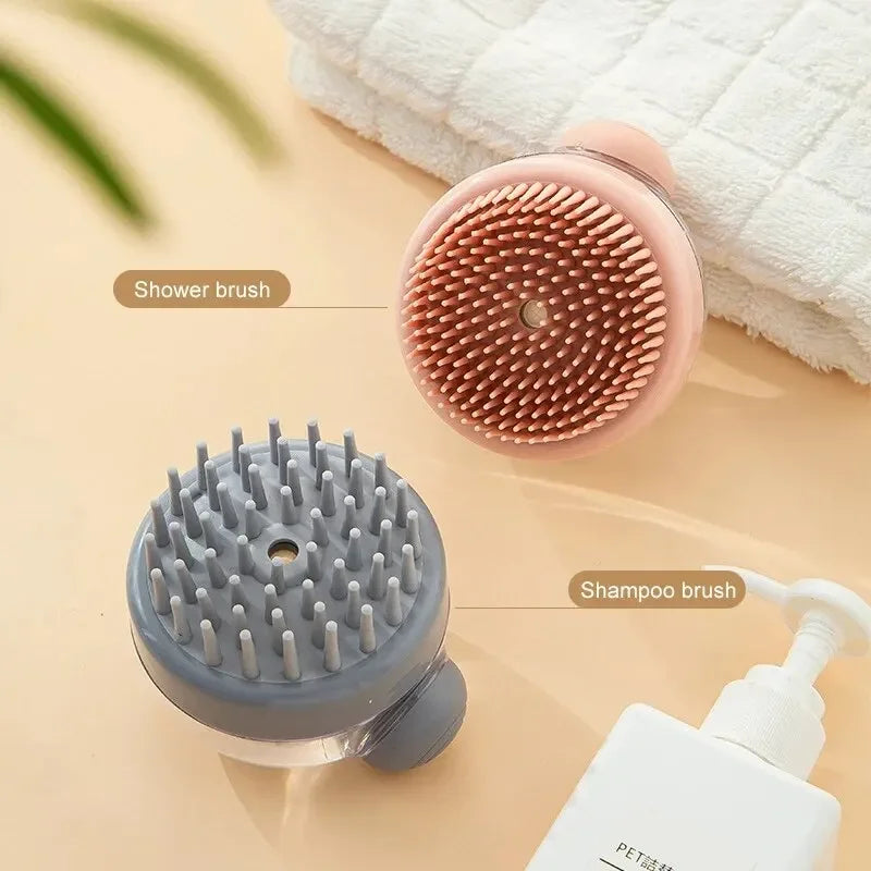 Escova de banho para animais de estimação, silicone macio com dispensador de shampoo, massagem suave para aliciamento e limpeza de pele e cabelo
