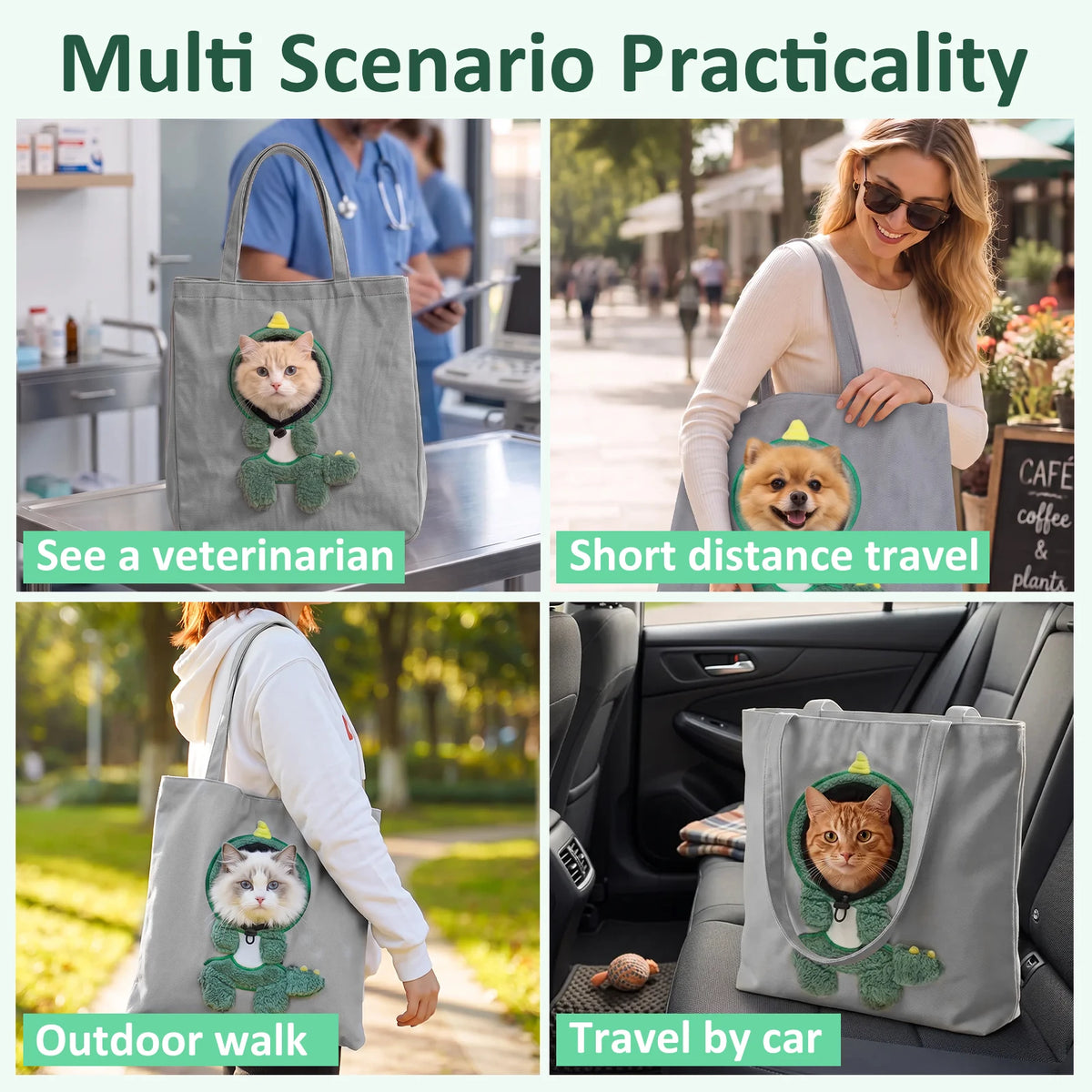 Bolsa de transporte para animais de estimação, modelo portátil com abertura para a cabeça, com fivela de segurança para a coleira, bolsa de viagem respirável para cães e gatos, artigos para animais de estimação, para