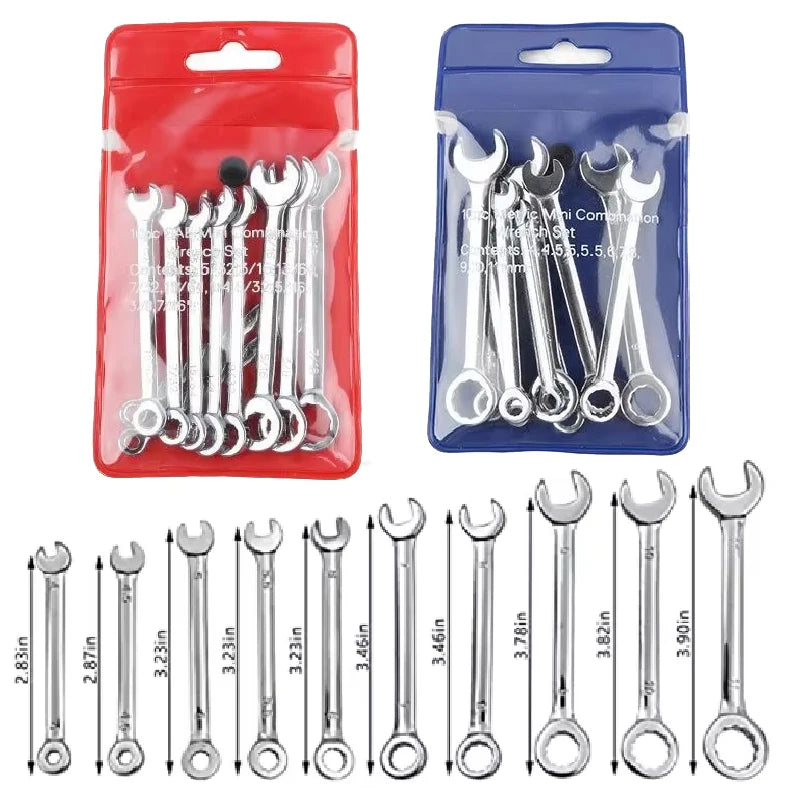 Novo 10 peças mini chave de extremidade aberta 4-11mm metrci/padrão imperial 45 #   Chaves de catraca de extremidade dupla de aço mini chave combinada