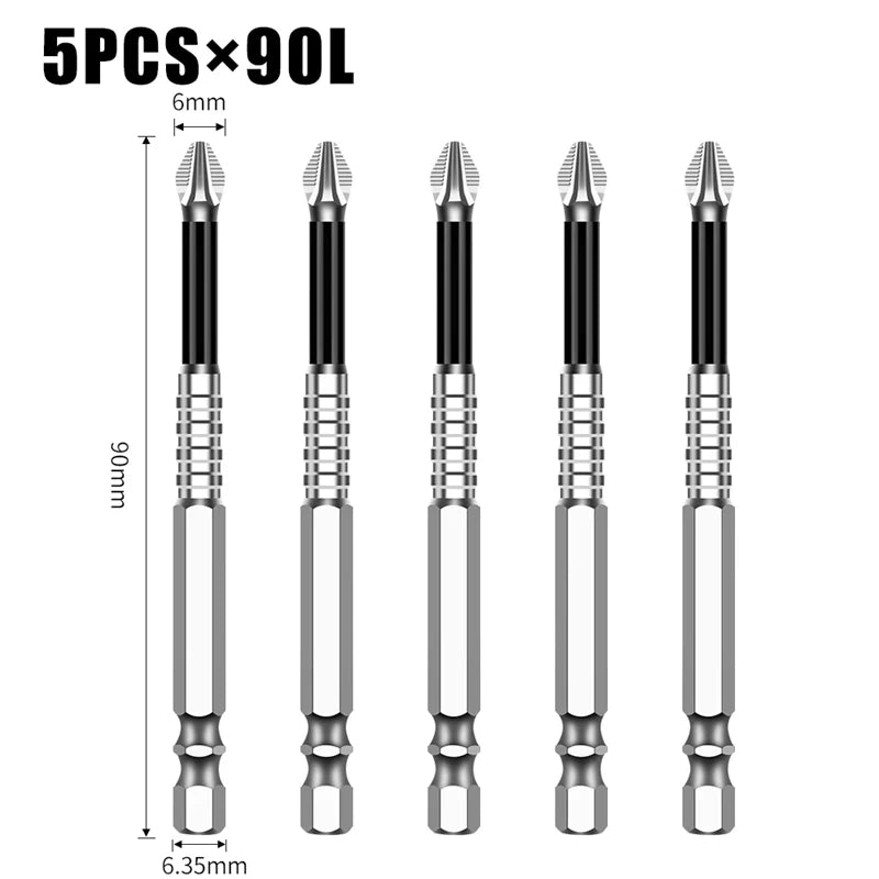 Conjunto de brocas roscadas antiderrapantes e resistentes a impactos, chave de fenda, broca de dureza, ferramentas manuais, 25/50/65/70/90/150mm