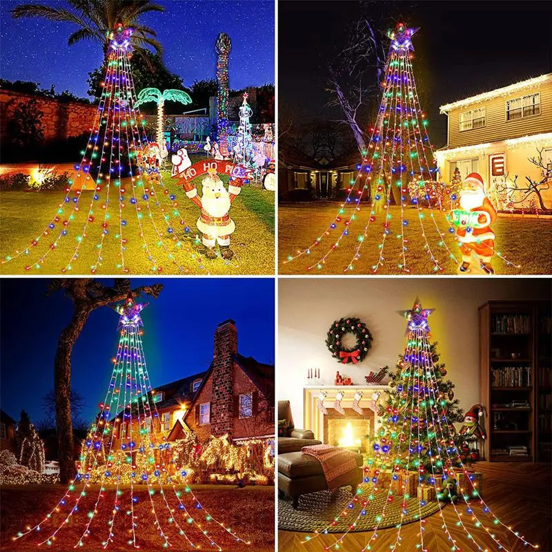Led estrela cachoeira luzes decorações de natal luzes da corda ornamentos de árvore de natal para casa 2025 navidad natal ano novo 2026