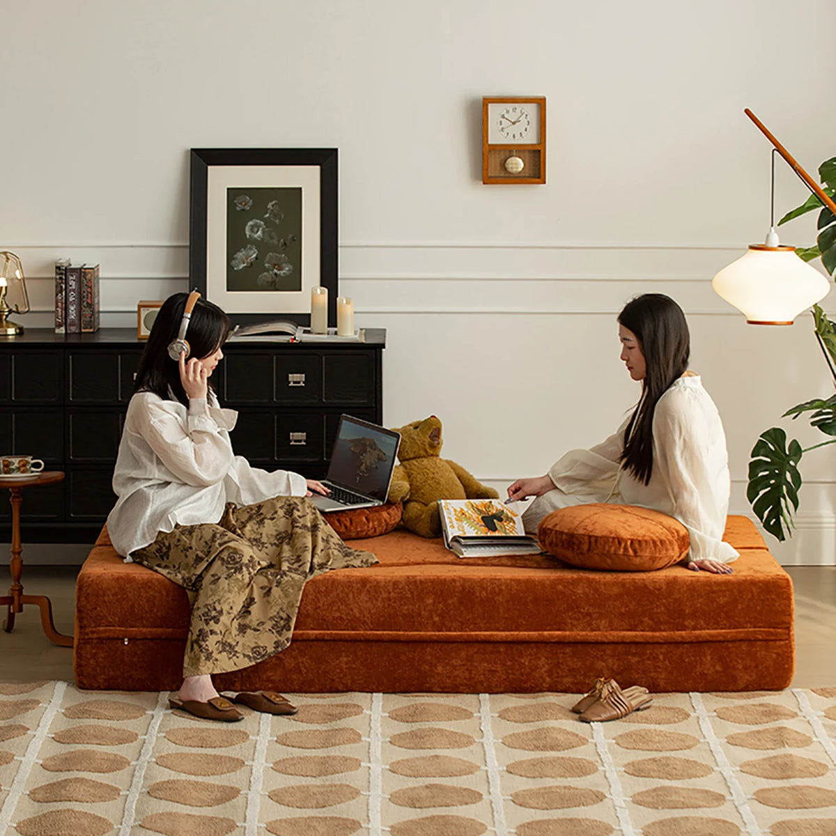 Sofá-cama com compressão a vácuo, sofá retrô, sofá dobrável duplo vintage para sala de estar, sofá modular de tecido para apartamento pequeno.