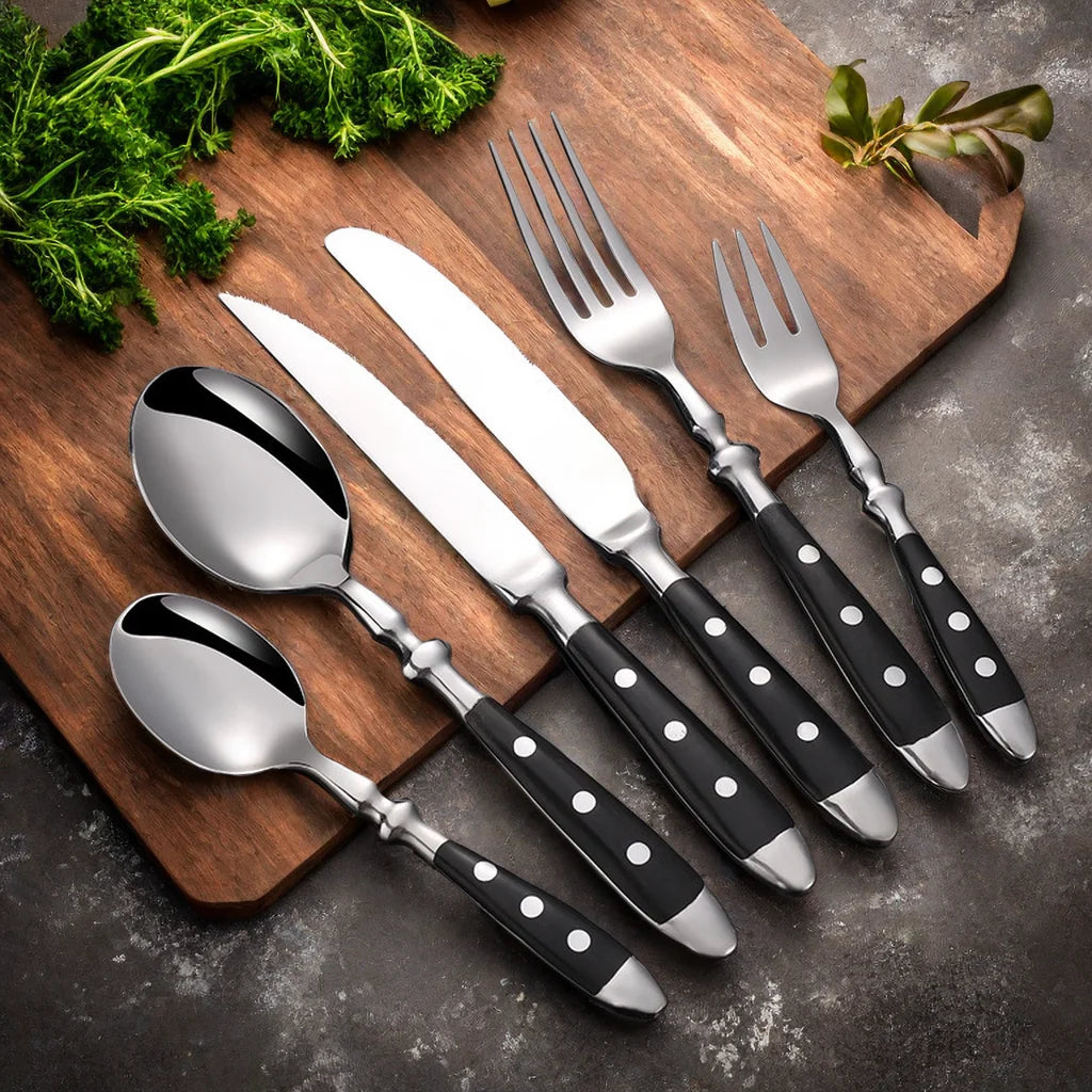 Clássico elegante conjunto de talheres de aço inoxidável garfo colher faca completa jantar garfo bife faca colher de chá criativo conjunto de louça