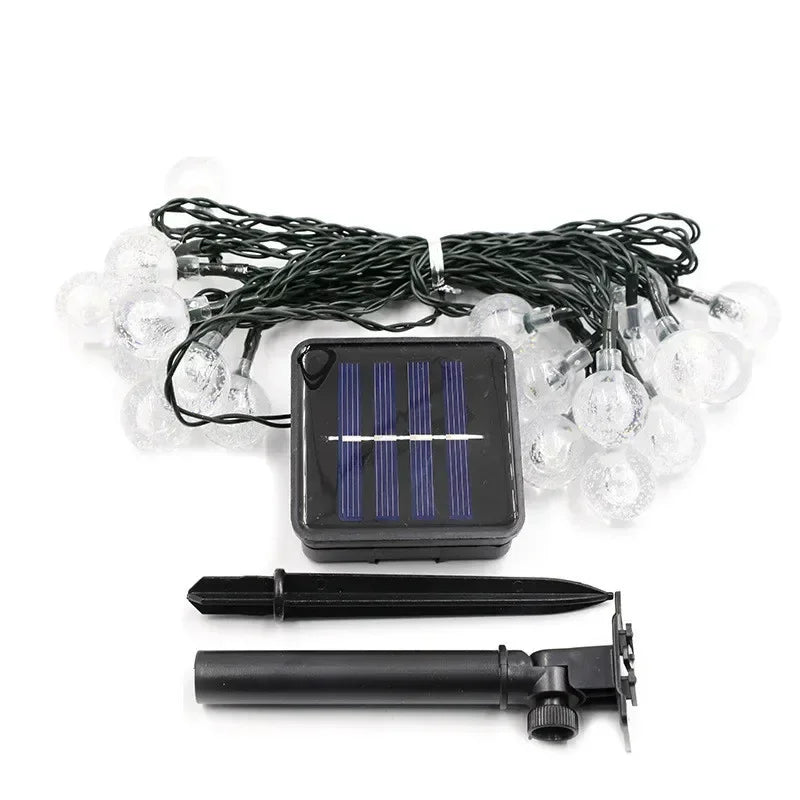 Luzes de cordão solares para exterior, luzes de globo de cristal LED, luzes de fada solares à prova d'água para decoração de jardim, Natal e exteriores