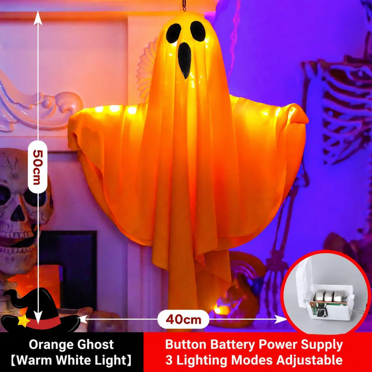 Decoração de Halloween com Fantasma Luminoso LED para Casa, Interior e Exterior, Casa Assombrada, Bar, Adereços de Terror Suspensos, Decoração de Fantasma com Luzes - Kasa & Pet