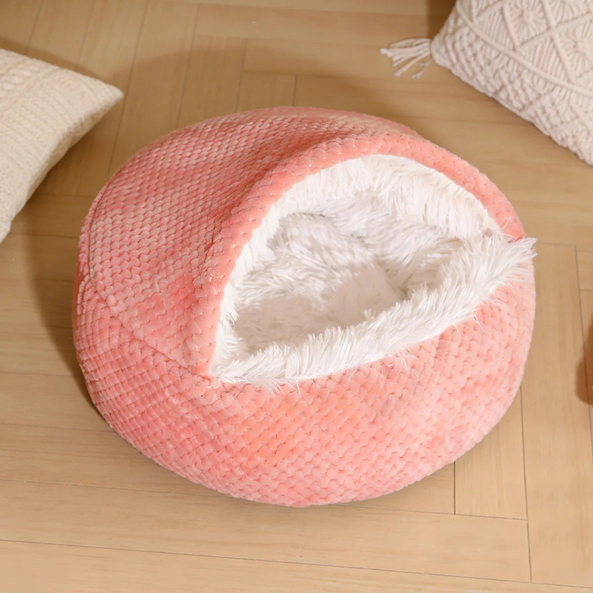 Cama para Animais de Estimação 2 em 1 de Pelúcia Macia 50CM com Capa, Cama Redonda para Gatos, Colchão para Filhotes, Ninho Quente para Cães e Gatos