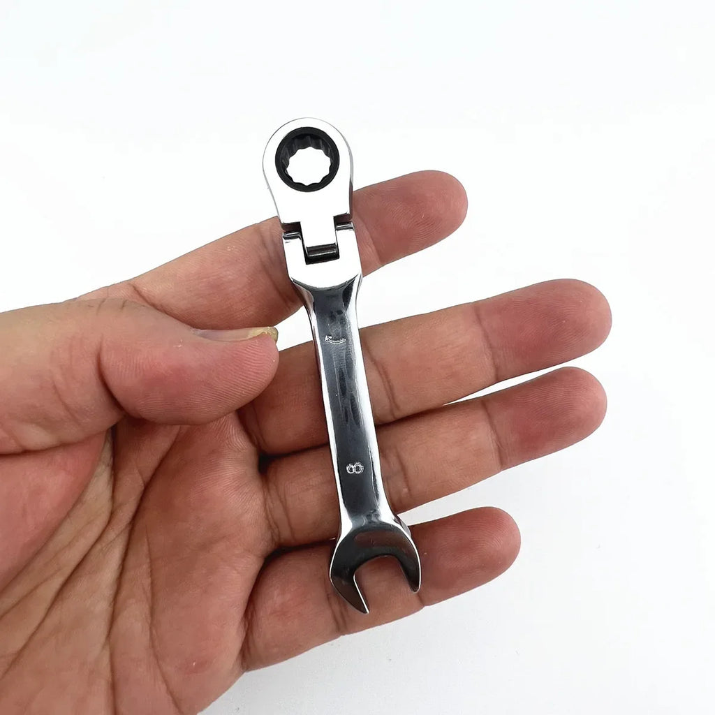 Mini chave de catraca de alça curta com cabeça móvel, chave de extremidade aberta rápida de dupla finalidade, ferramenta de hardware, chave de economia de trabalho