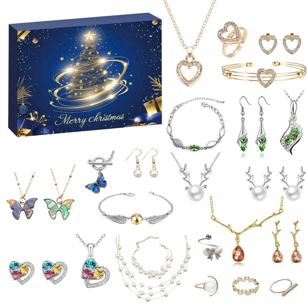 Calendário de contagem regressiva de natal 24 dias contagem regressiva de natal calendário do advento colar pulseira brincos presentes de natal