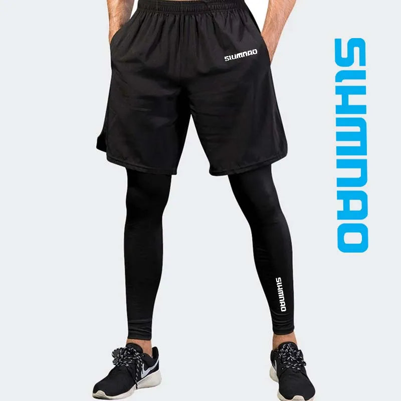2025 Men's Outdoor Casual Quick-Drying Fishing Pants, Cycling, Hiking, and Elastic Compression Two-Piece Fitness Running Pants
