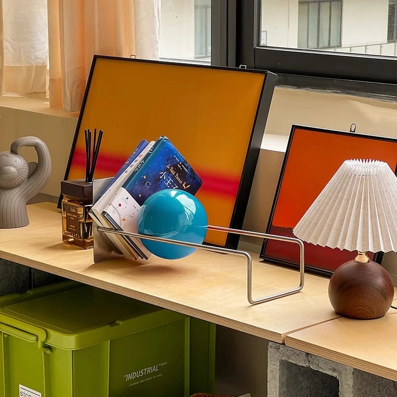 Gravity Ball Book Stand Creative Desktop Book Holder Mid Century Bauhaus Magazine Organizer Chic Office Newspaper Rack