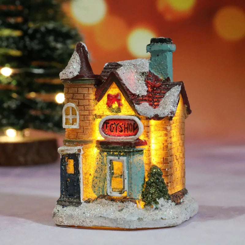Natal led luz casa enfeites de árvore de natal led resina pequena vila casa natal brilho decoração presente feliz ano novo decorações dc05