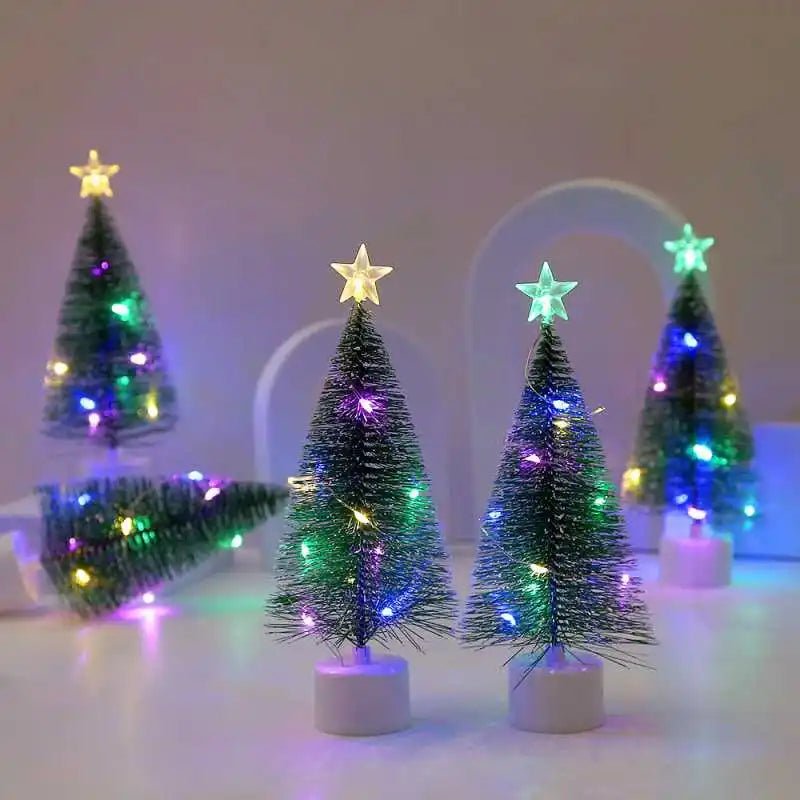 Luminoso mini árvores de natal luzes led decoração para casa velas eletrônicas presentes das crianças ano novo festa de natal ornamento
