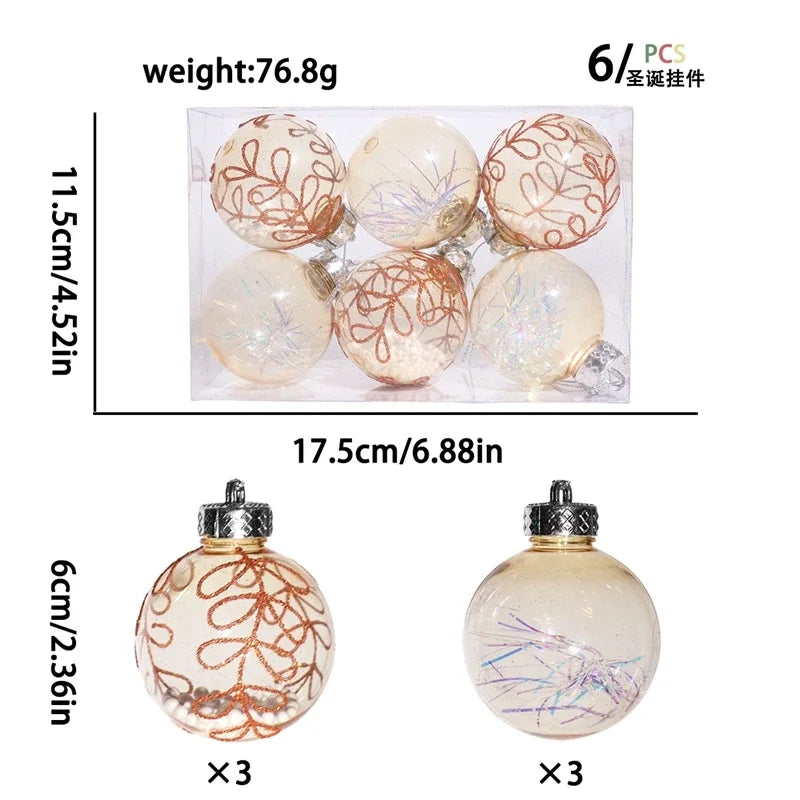 Decoração de Natal, Bola de Natal de 6 cm, Enfeite para Pendurar na Árvore de Natal, Ornamento para Decoração de Casa, Festa, Presente de Ano Novo, Acessório de Natal.