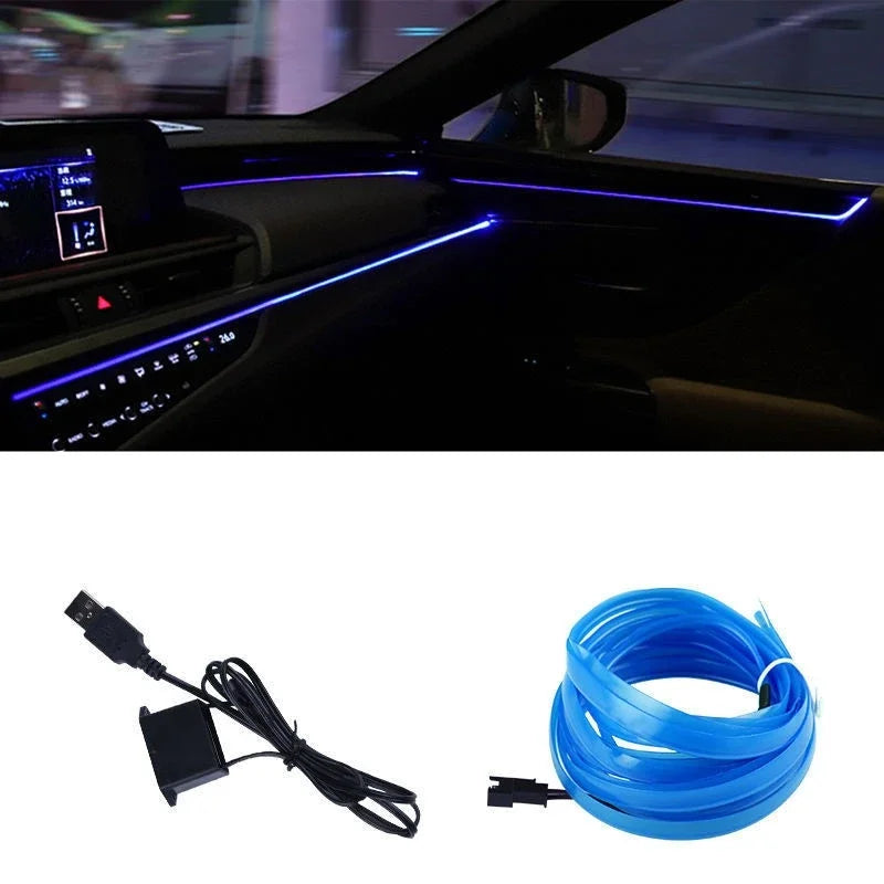 5m interior do carro conduziu a luz de tira néon el fiação lâmpada decorativa para auto diy flexível luz ambiente usb festa atmosfera diodo