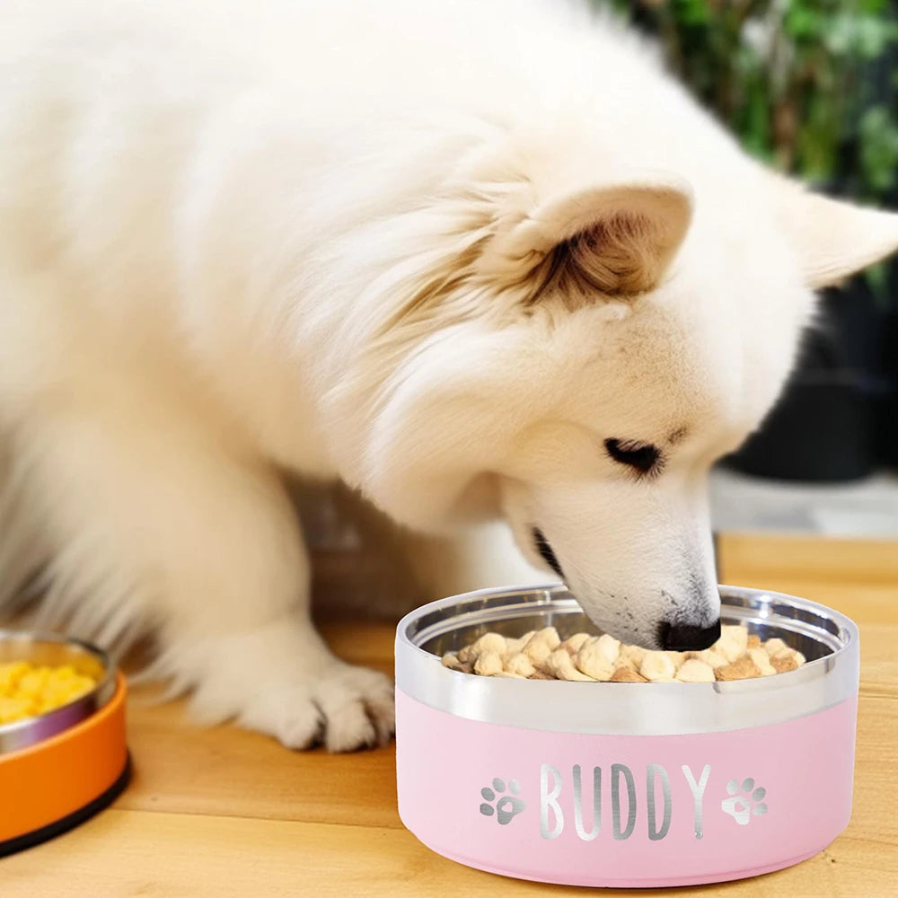 Tigela Personalizada de Aço Inoxidável para Cães e Gatos, Tigela de Alimentação a Vácuo Dupla, Grande Capacidade para Ração e Água