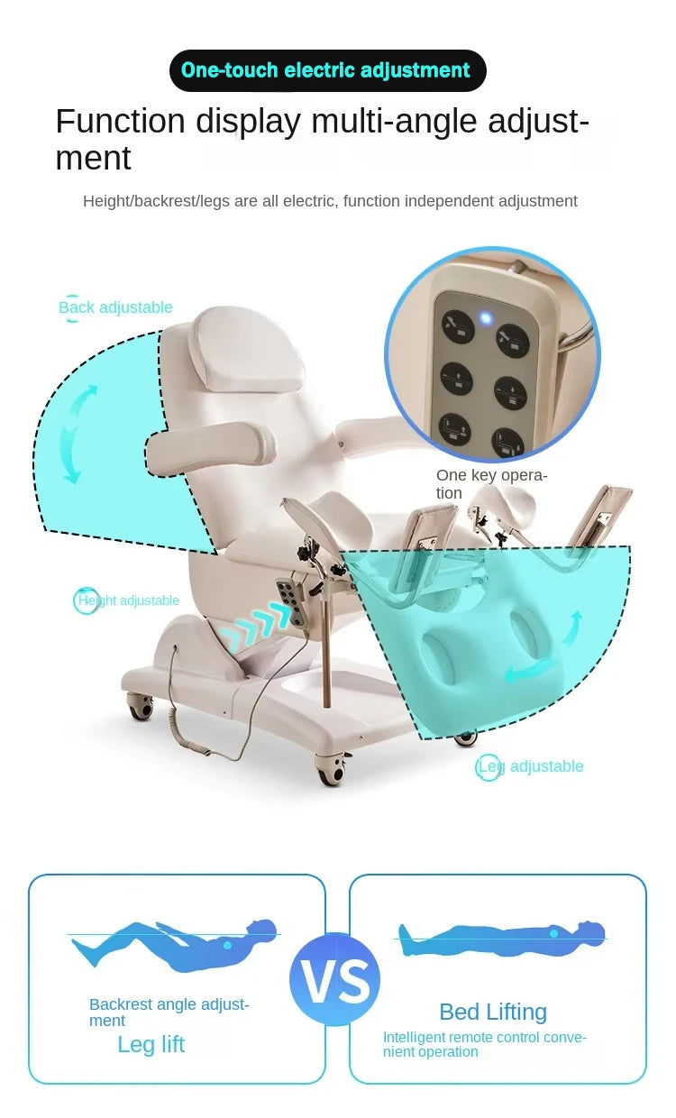 Mesa de Exame Ginecológico Elétrica Hidráulica com Altura Ajustável, Estrutura Estável, Cama de Exame Médico em Couro PU de Alta Qualidade