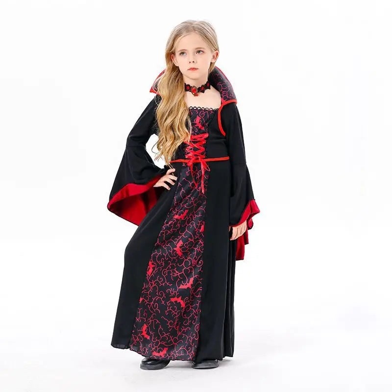 Vestido clássico de bruxa preta para meninas, fantasia de halloween com chapéu pontudo e acessórios de vassoura, fantasia de bruxa elegante para meninas
