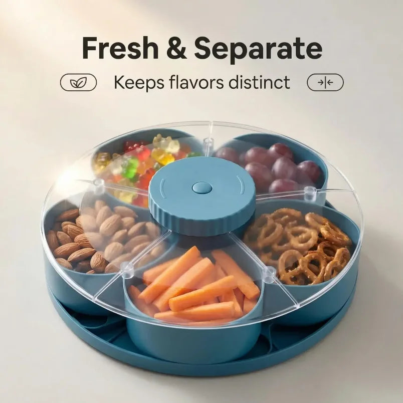 Bandeja Giratória para Lanches com Tampa, Caixa de Lanches com Múltiplas Divisórias, Recipiente para Armazenamento de Doces e Nozes, Bandeja para Servir Frutas Secas, Organizador de Cozinha