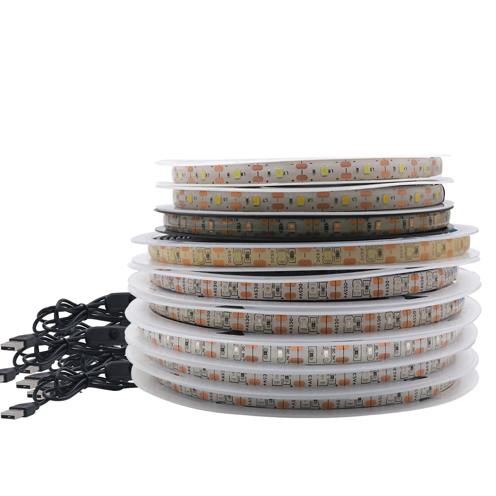 5v 2835 luz de tira led usb 60leds/m fita flexível led com interruptor branco quente à prova dwaterproof água luzes led para decoração do quarto