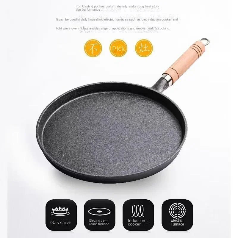 Frigideira de ferro fundido de 26cm, não revestida, antiaderente, ovo, panqueca, crepe, bife, frigideira, fogão de indução a gás, panelas de cozinha Kasa & Pet Store