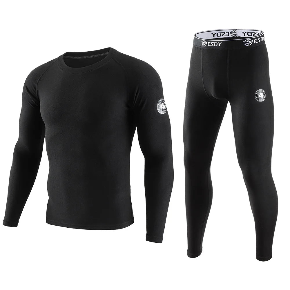 1 Set of Men's Thermal Underwear, Winter Fleece Thermal Underwear Set, Solid Color Slightly Elastic Sports Thermal Underwear Pants, Winter Outdoor Sports Base Layer for Polar Hiking, Mountaineering, Skiing, Fishing, Thermal S