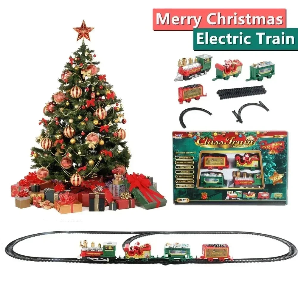 Trem Elétrico de Natal, Brinquedo de Decoração para Árvore de Natal, Trilho de Trem com Som e Luz, Carro de Trem, Presentes de Natal