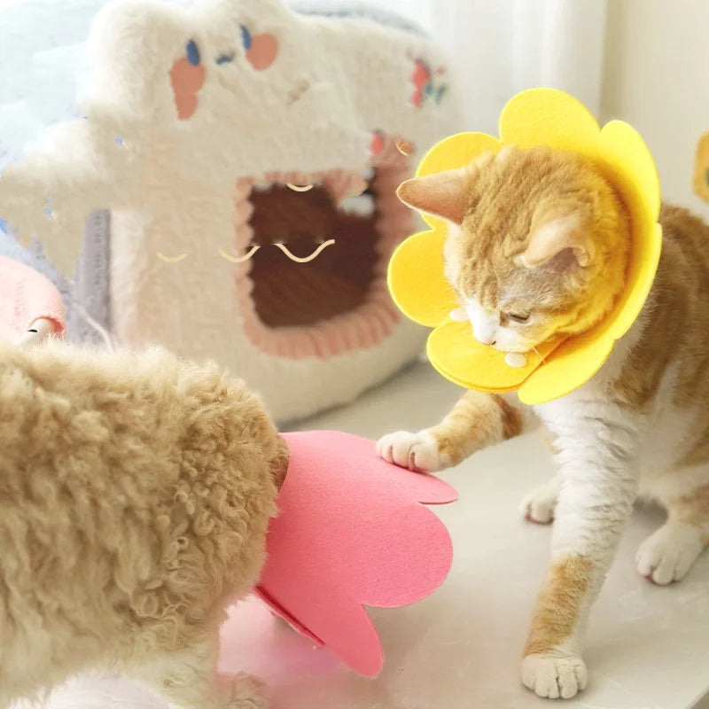 Coleira Protetora Ajustável em Formato de Flor para Recuperação de Pets, Coleira Elizabetana Anti-Mordida para Cães e Gatos em Recuperação