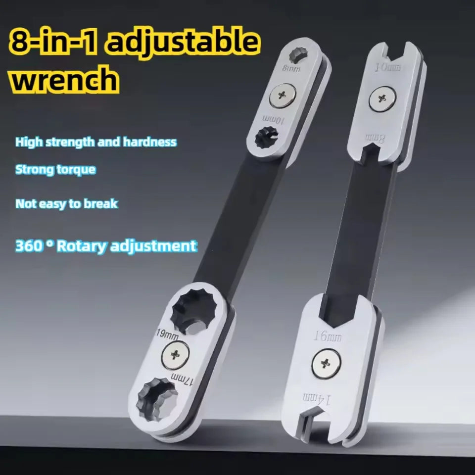 ‌ 360 °   Chave ajustável rotativa 8 em 1 com extremidades hexagonais/abertas duplas – Aperto ergonômico para uso profissional automotivo e industrial ‌