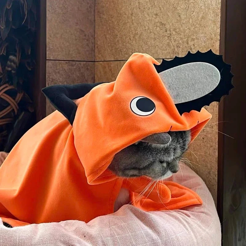 Roupas para animais de estimação Pochita, capa moderna para cães e gatos, fantasia de cosplay de anime para o Halloween, acessório para animais de estimação, roupa macia e quente para transformação de cachorros.