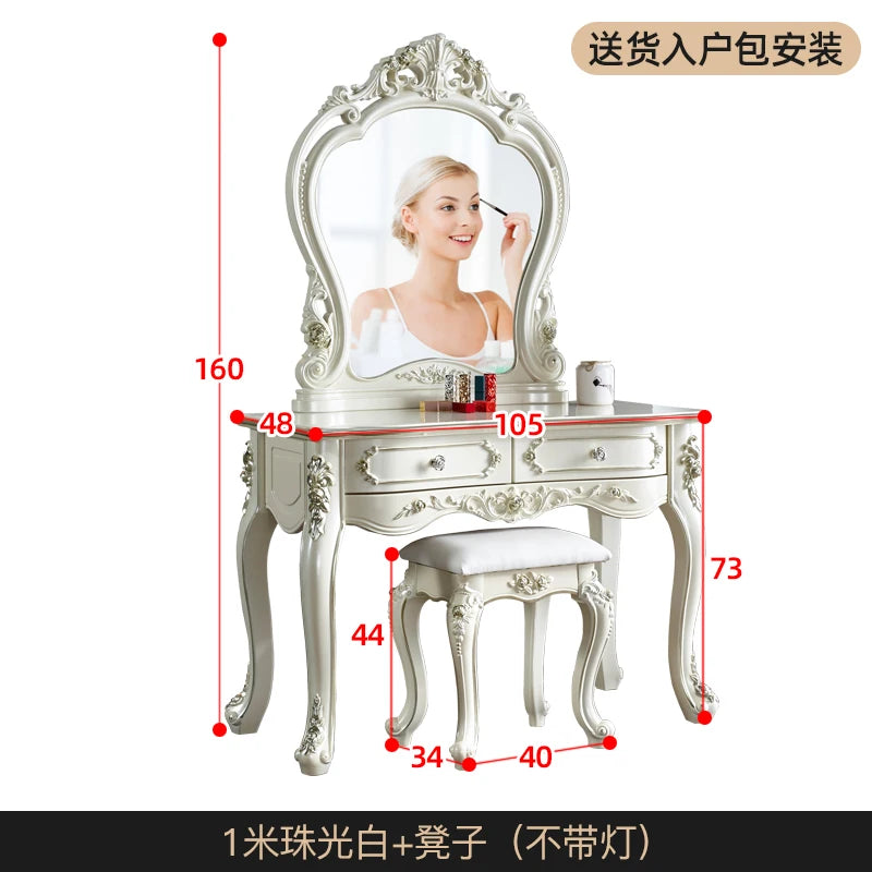 European Decor Makeup Vanity Desk Wooden Drawer White Black Makeup Vanity Desk Mirror Corner Komody Master Bedroom Furniture
