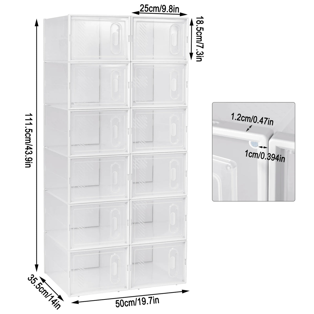 WOLTU 8/12/18PCS Caixas de sapato empilháveis Modular DIY Sapateira Cubos de sapato dobráveis de plástico transparente para corredor sala de estar