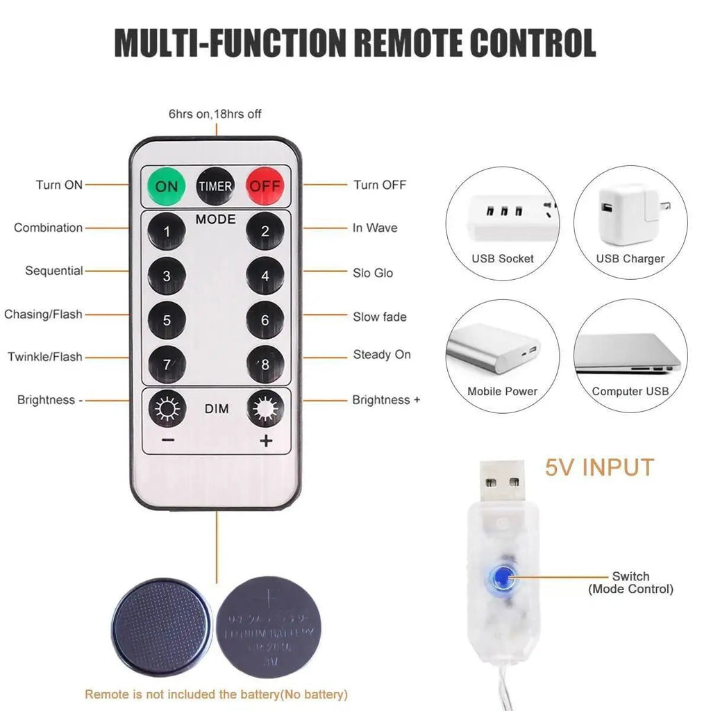 Cortina de natal led luzes da corda guirlanda festival 8 modos usb controle remoto feriado casamento luzes fadas para decoração do quarto