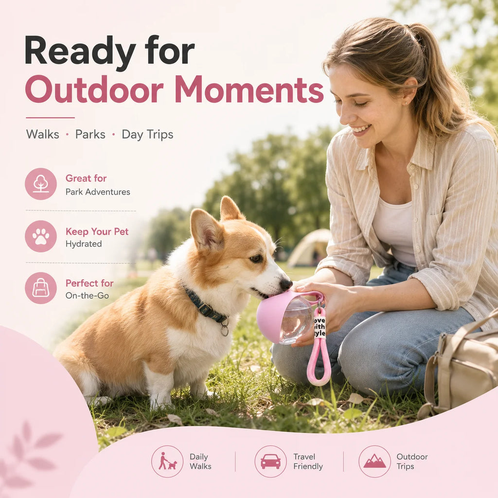 1 Garrafa de Água Portátil para Animais de Estimação, Copo de Água Redondo Transparente, Dispensador de Água à Prova de Vazamentos para Passeios com Cães, Caminhadas ao Ar Livre e Viagens.
