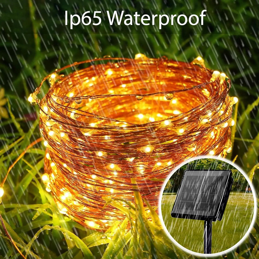 Luzes de corda solares impermeáveis ao ar livre Fairy Lights, Luzes de Natal para jardim, pátio, decorações de casamento, 8 modos