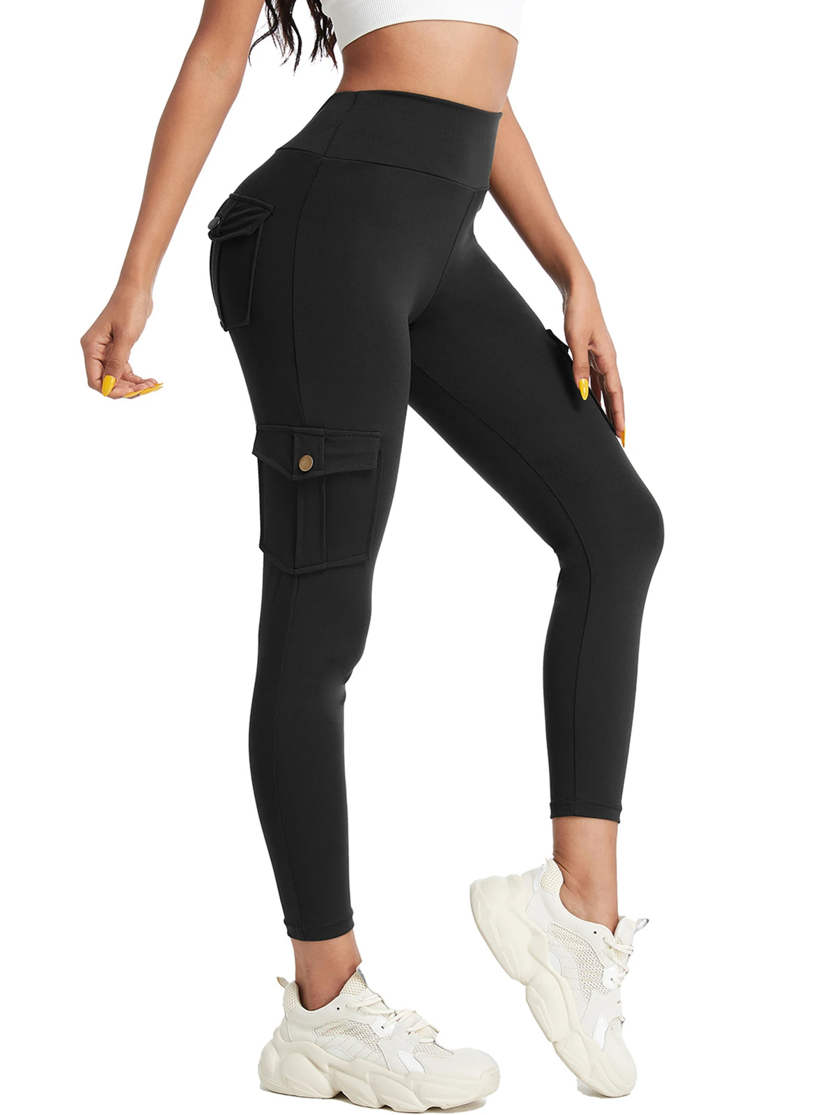 2PCS Women's High-Waisted Hip-Lift Leggings with Pockets, Skinny Stretch Solid Color Fitness Sports Pants for Daily Wear, Outdoors, and Running