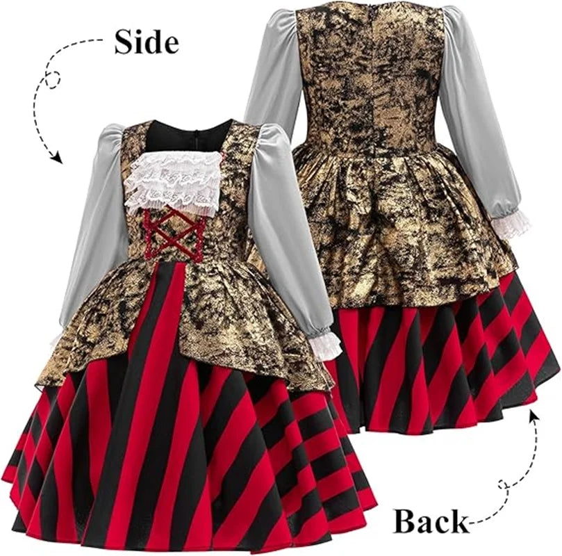 Menina cosplay pirata traje criança listrado rendas vestido de princesa para crianças capitão desempenho halloween carnaval festa fantasia outfit