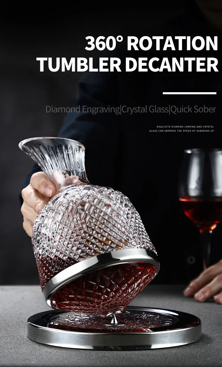 360 rotativa decantador de vinho tumbler 1500ml decantador dispensador garrafa de vidro cristal aerador vinho espelho jarro presente barra decoração