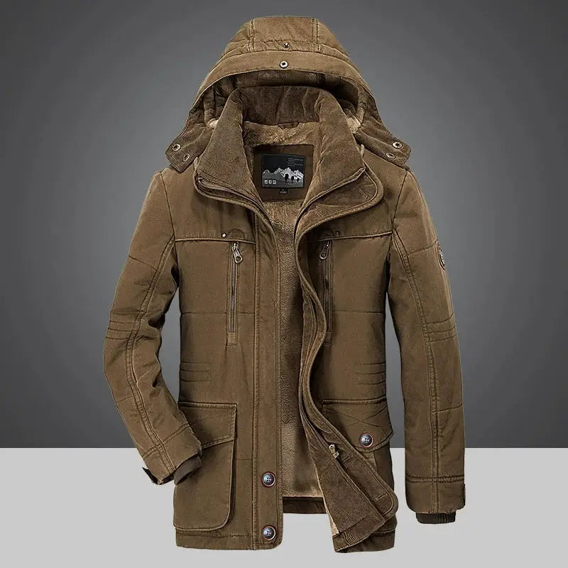 Men's Winter Jacket Parka Plus Velvet Thick Multi Pocket Jackets Solid Parkas Male Plus Size Windproof Fleece Warm Thick Coats