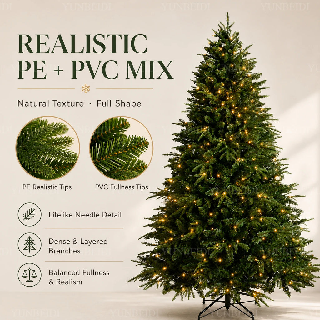 Árvore de Natal Artificial em Material PE+PVC, Grande Árvore de Natal Densa de 120cm a 270cm, Decoração para o Natal em Família e Ano Novo