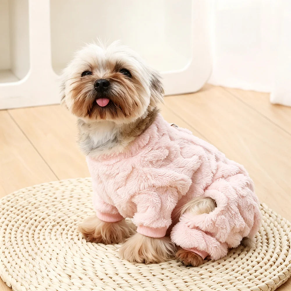 Roupa Quente de Pelúcia para Cães, Macacão de Inverno para Pets, Roupa de Quatro Patas de Lã Macia para Cães Pequenos e Médios, Gatos, Casaco para Filhotes com Anel para Coleira