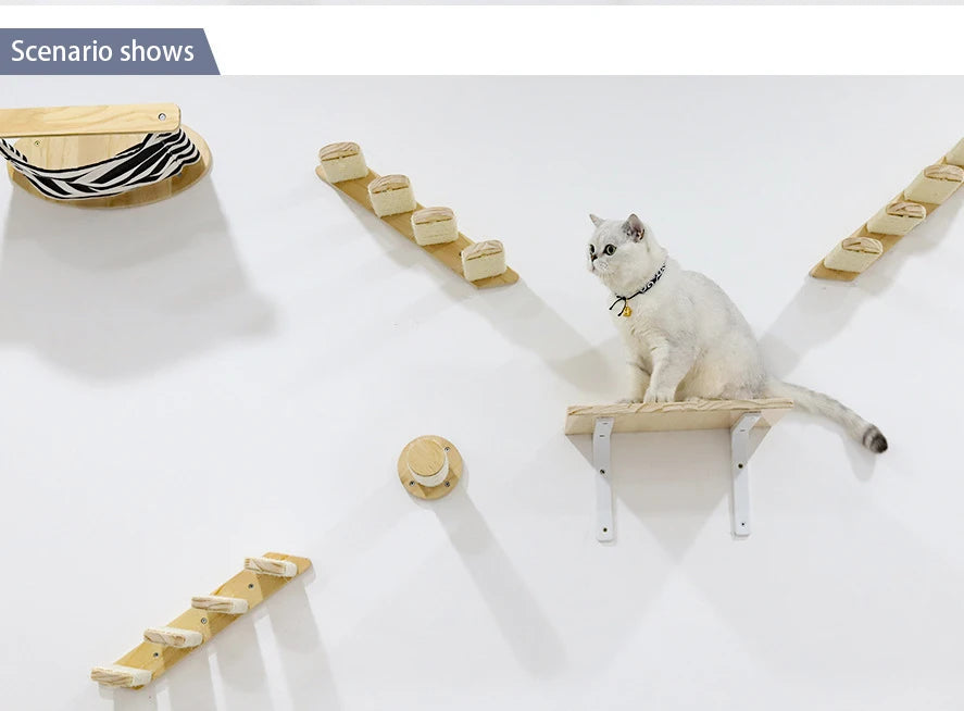 1pcCat Coçar Escalada Post Wall-montado Cat Hammock Bed Pet Móveis Kitten Wall Shelf Set Cat Perch Madeira Cat Tree House